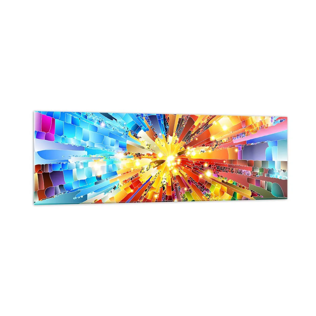 Cuadro sobre vidrio - Impresiones sobre Vidrio - Una explosión dinámica de color y luz. - 160x50cm - In medias res - Decoración de pared moderna para salón y dormitorio ARTTOR