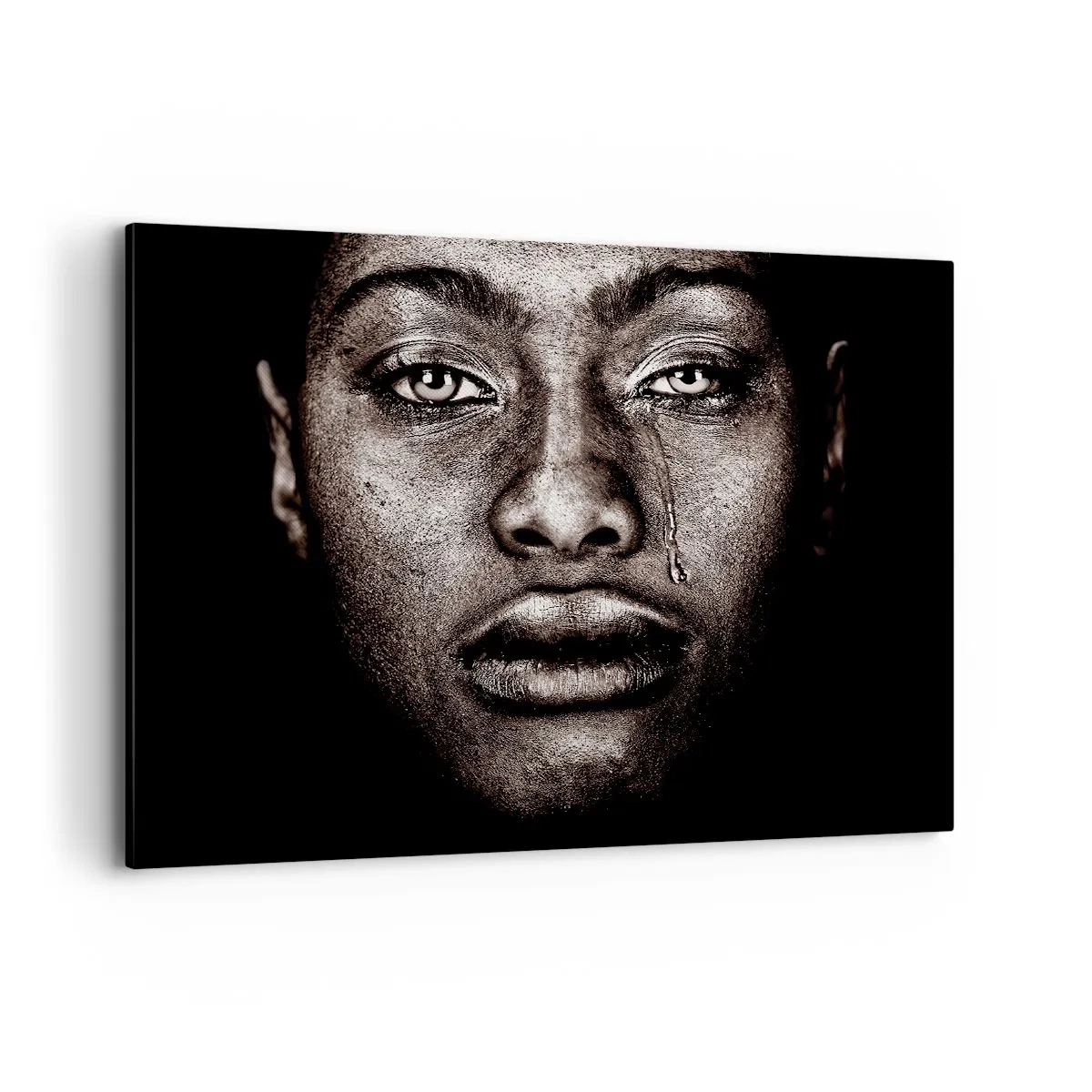 Cuadro sobre lienzo - Impresión de Imagen - Retrato de un rostro con una sola lágrima sobre un fondo negro - 100x70cm - Una lágrima - Decoración de pared moderna para salón y dormitorio ARTTOR