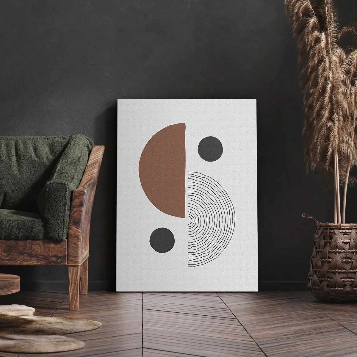 Cuadro sobre lienzo - Impresión de Imagen - Formas geométricas en tonos marrones y negros. - 50x70cm - La perfección del círculo - Decoración de pared moderna para salón y dormitorio ARTTOR