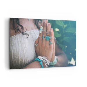 Cuadro sobre lienzo - Impresión de Imagen - Manos decoradas con joyas boho - 120x80cm - Conocimiento interior - Decoración de pared moderna para salón y dormitorio ARTTOR