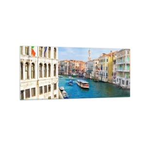 Cuadro sobre vidrio - Impresiones sobre Vidrio - Un canal veneciano con una góndola y edificios coloridos. - 120x50cm - Tráfico único en el mundo - Decoración de pared moderna para salón y dormitorio ARTTOR