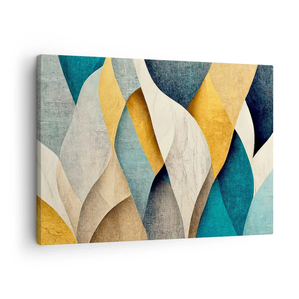 Cuadro sobre lienzo - Impresión de Imagen - Ondas abstractas en tonos azules y dorados. - 70x50cm - Ritmo y ondulación - Decoración de pared moderna para salón y dormitorio ARTTOR