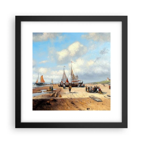 Póster en marco negro - Después de una pesca exitosa - 30x30 cm