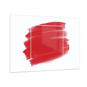 Cuadro sobre vidrio - Impresiones sobre Vidrio - Mancha roja abstracta con un marco blanco - 100x70cm - Fuera del marco - Decoración de pared moderna para salón y dormitorio ARTTOR