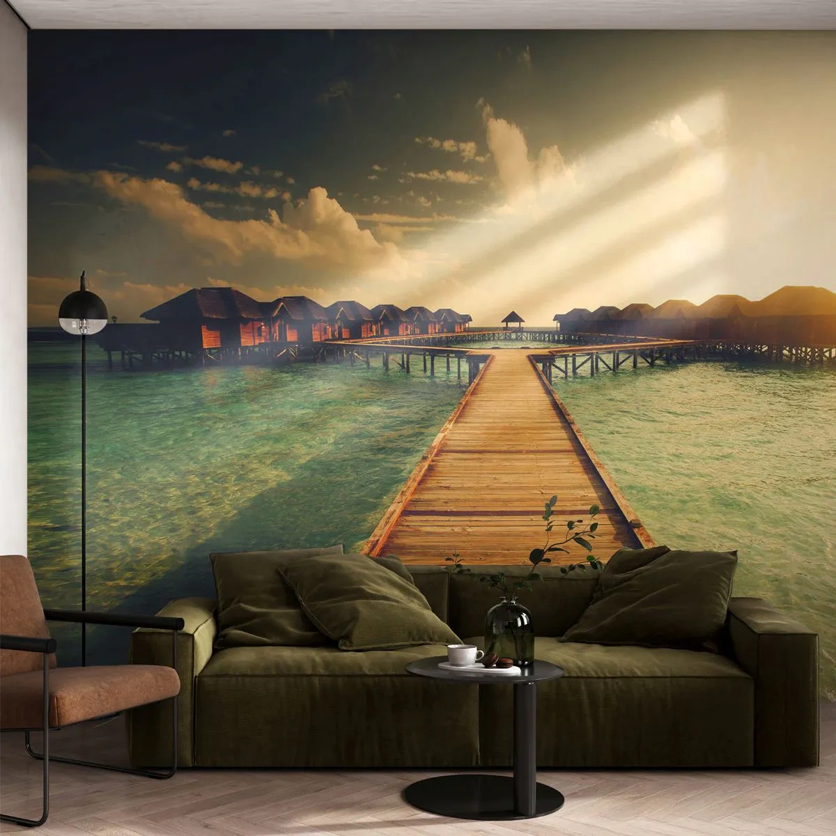 Fotomural Premium Canvas - Una cálida invitación - Maldivas, Paisaje, Casas en el agua - 250x175 cm
