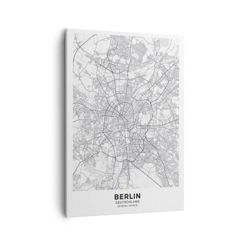 Cuadro sobre lienzo - Impresión de Imagen - Mapa detallado de la ciudad en blanco y negro - 50x70cm - Flor de Berlín - Decoración de pared moderna para salón y dormitorio ARTTOR