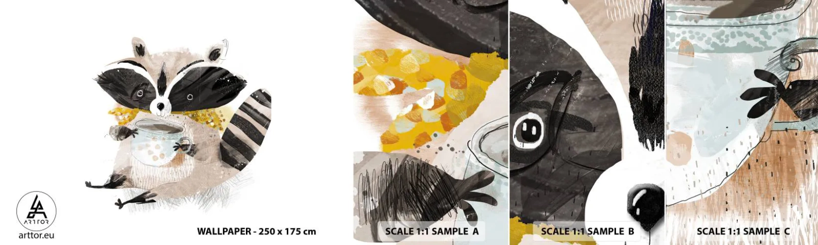 Muestra De Fotomural Standard Eco - Mi amigo mapache - Para niños, Mapache, Gráficos - 100x30 cm