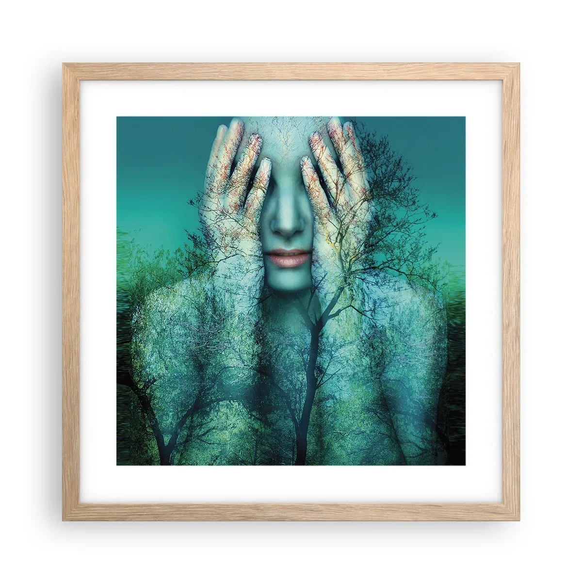 Póster en marco roble claro - Sumergida en azul - 40x40 cm