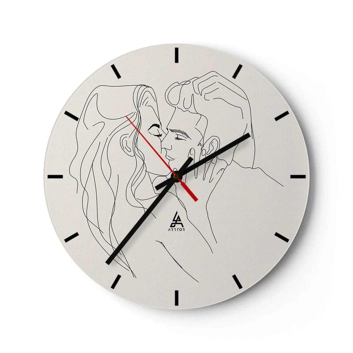 Reloj de pared - Reloj de vidrio - Una caricatura minimalista de una pareja enamorada. - 30x30cm - Unión y sentimiento - Decoración de pared moderna para salón, cocina y dormitorio ARTTOR