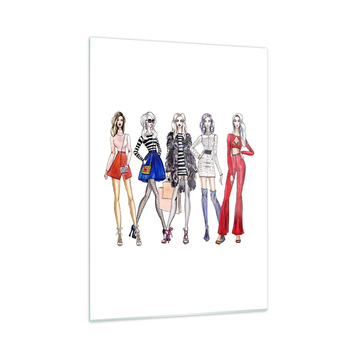 Cuadro sobre vidrio - Impresiones sobre Vidrio - Personajes de moda con atuendos elegantes en la ilustración. - 50x70cm - Every week Fashion Week - Decoración de pared moderna para salón y dormitorio ARTTOR