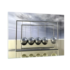 Cuadro sobre vidrio - Impresiones sobre Vidrio - Las esferas de Newton en un enfoque minimalista - 100x70cm - La energía del mundo - Decoración de pared moderna para salón y dormitorio ARTTOR