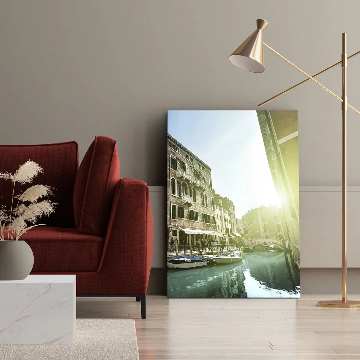 Cuadro sobre lienzo - Impresión de Imagen - Puente y canal de Venecia con arquitectura histórica - 50x70cm - Venecia - Amore Mio - Decoración de pared moderna para salón y dormitorio ARTTOR