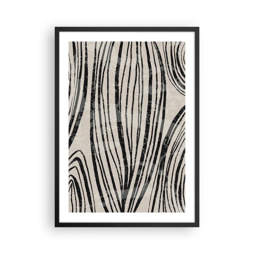 Póster en marco negro - Líneas negras abstractas sobre un fondo beige - 50x70cm - Salpicadura de líneas - Decoración de pared moderna para salón y dormitorio ARTTOR