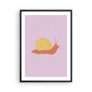 Póster en marco negro - Gráfico minimalista de caracol sobre un fondo pastel. - 50x70cm - No hay prisa - Decoración de pared moderna para salón y dormitorio ARTTOR