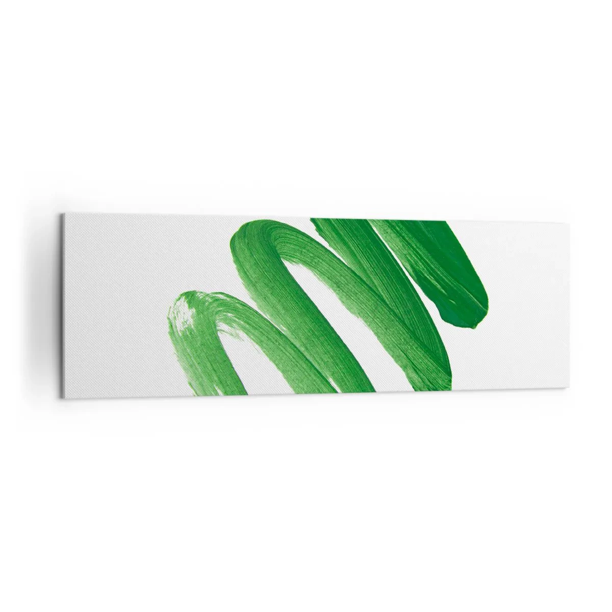 Cuadro sobre lienzo - Impresión de Imagen - Trazo de pincel abstracto verde sobre fondo blanco - 160x50cm - Una broma verde - Decoración de pared moderna para salón y dormitorio ARTTOR