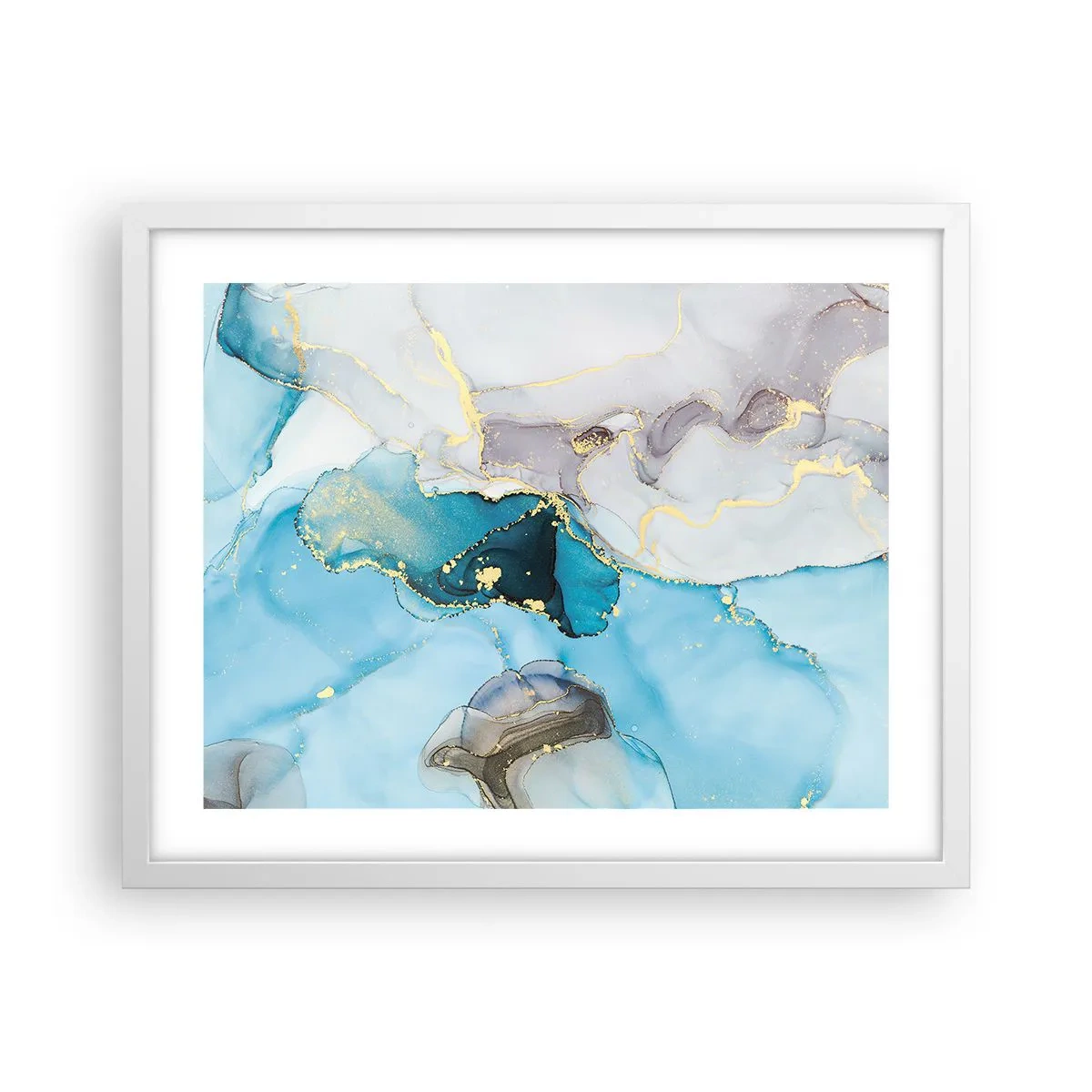 Póster en marco blanco - Un estudio del encuentro entre el gris y el turquesa - 50x40 cm