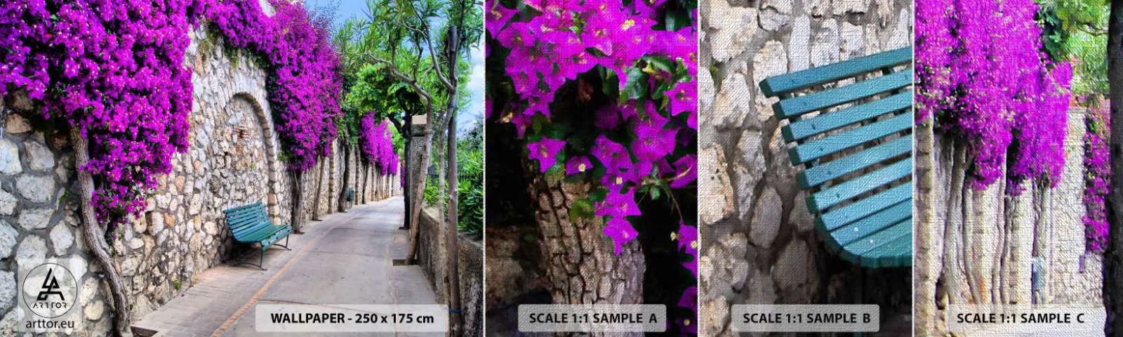 Muestra de fotomural Premium Canvas - Punto de reunión - Ciudad, flores, Italia - 100x30 cm