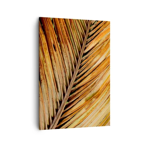Cuadro sobre lienzo - Impresión de Imagen - Primer plano de una hoja de palma seca en tonos cálidos. - 50x70cm - Oro de coco - Decoración de pared moderna para salón y dormitorio ARTTOR