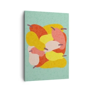 Cuadro sobre lienzo - Impresión de Imagen - Peras abstractas coloridas sobre un fondo verde - 50x70cm - Saborear el sol del verano - Decoración de pared moderna para salón y dormitorio ARTTOR