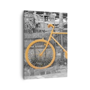 Cuadro sobre lienzo - Impresión de Imagen - Fotografía artística de una bicicleta amarilla sobre un fondo blanco y negro. - 50x70cm - Sigue, yo esperaré aquí - Decoración de pared moderna para salón y dormitorio ARTTOR