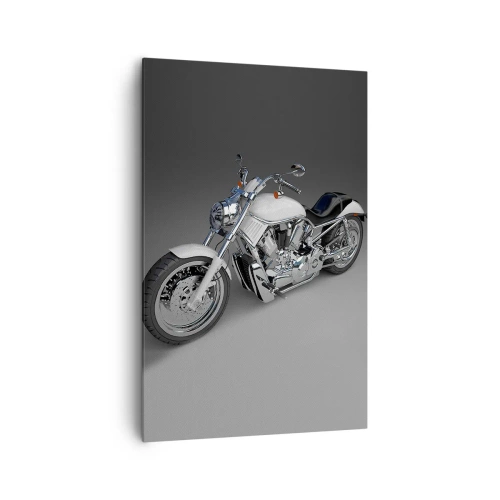 Cuadro sobre lienzo - Impresión de Imagen - Motocicleta cruiser blanca sobre fondo gris - 80x120cm - Solo puedes arrodillarte - Decoración de pared moderna para salón y dormitorio ARTTOR