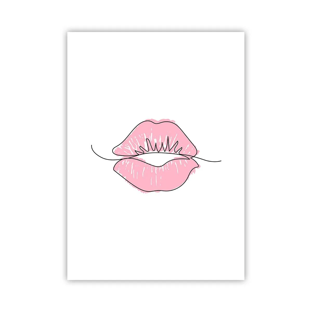 Póster - Ilustración minimalista de labios rosados sobre un fondo blanco. - 50x70cm - ¿Listo para un beso? - Decoración de pared moderna para salón y dormitorio ARTTOR
