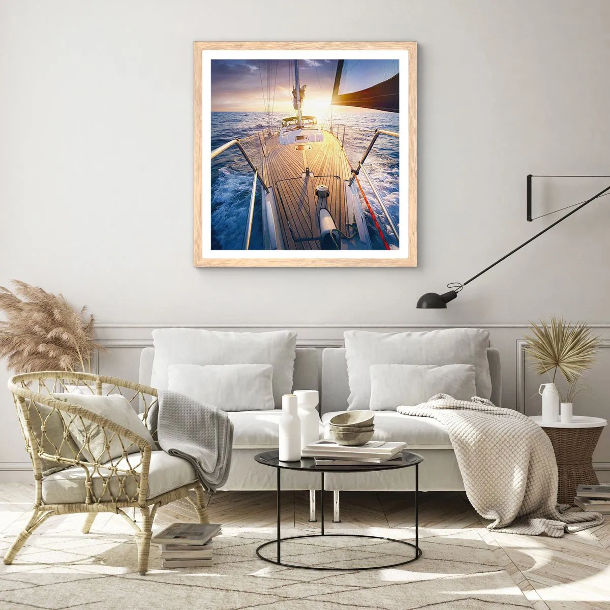 Póster en marco roble claro - Corriendo sobre las olas - 40x40 cm