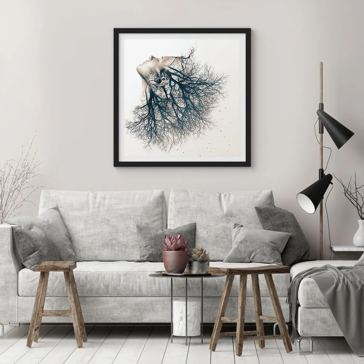 Póster en marco negro - Escuchando el susurro de un árbol - 60x60 cm