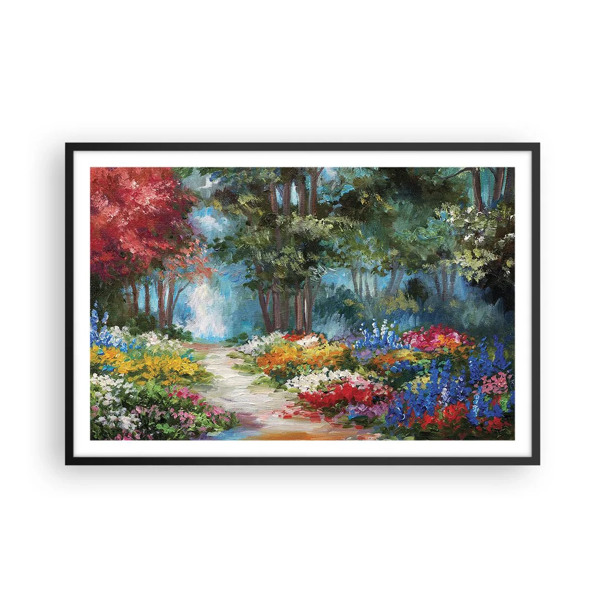 Póster en marco negro - Jardín forestal, bosque floral - 91x61 cm