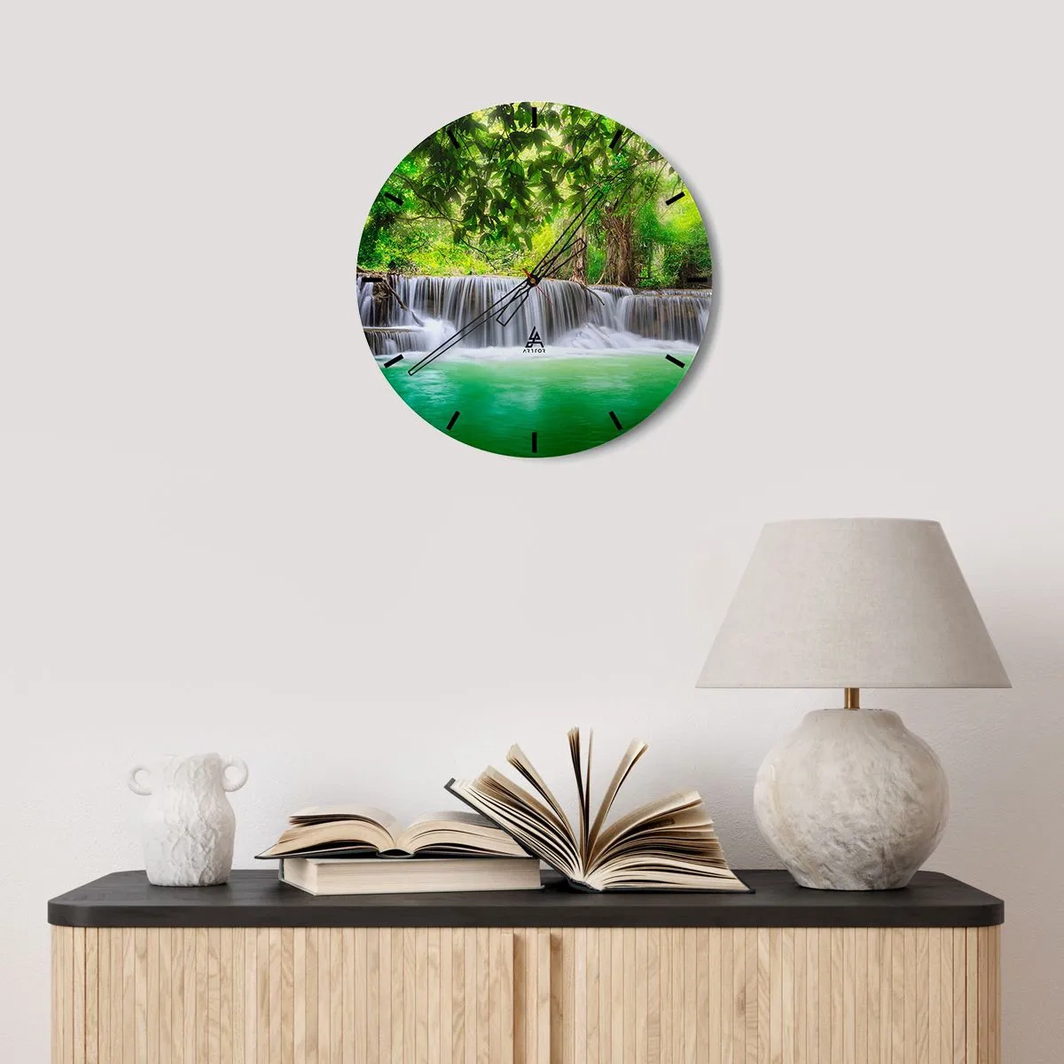Reloj de pared - Reloj de vidrio - Cascada en verde - 30x30 cm