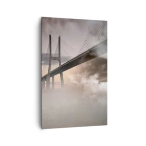 Cuadro sobre lienzo - Impresión de Imagen - Un puente sobre un río rodeado de niebla por la mañana. - 80x120cm - Junto al río que no existe - Decoración de pared moderna para salón y dormitorio ARTTOR