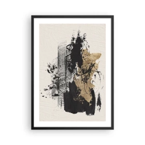 Póster en marco negro - Composición abstracta en tonos negros y dorados. - 50x70cm - Composición con pasión - Decoración de pared moderna para salón y dormitorio ARTTOR