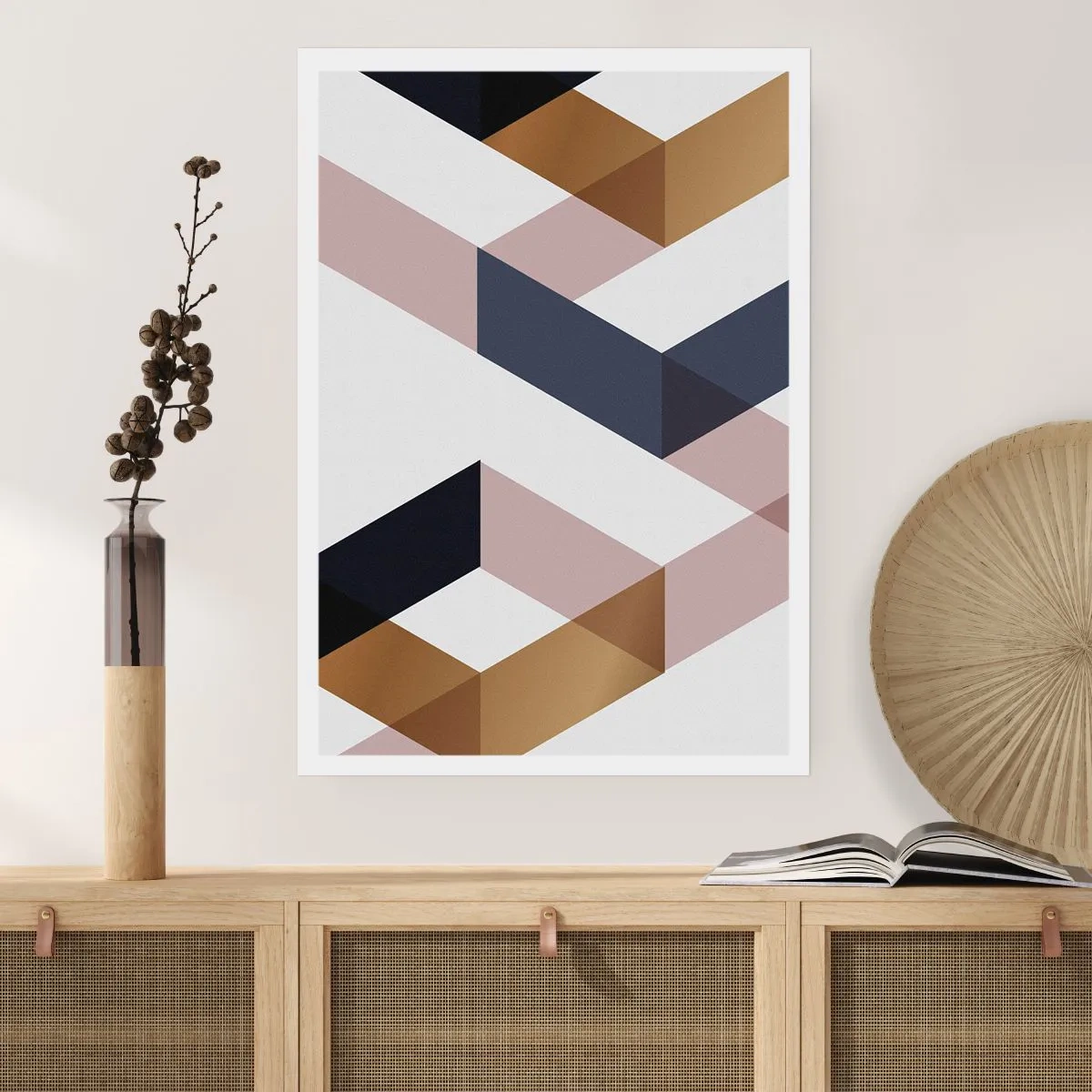 Póster - Formas geométricas en tonos dorados, negros y beige. - 50x70cm - Rectas y ángulos - Decoración de pared moderna para salón y dormitorio ARTTOR