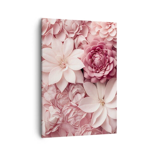 Cuadro sobre lienzo - Impresión de Imagen - Flores en tonos rosa y blanco en un enfoque artístico. - 50x70cm - Entre pétalos rosas - Decoración de pared moderna para salón y dormitorio ARTTOR