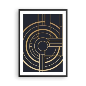Póster en marco negro - Patrón geométrico Art Déco con elementos dorados sobre un fondo oscuro - 50x70cm - Giro de los elementos - Decoración de pared moderna para salón y dormitorio ARTTOR