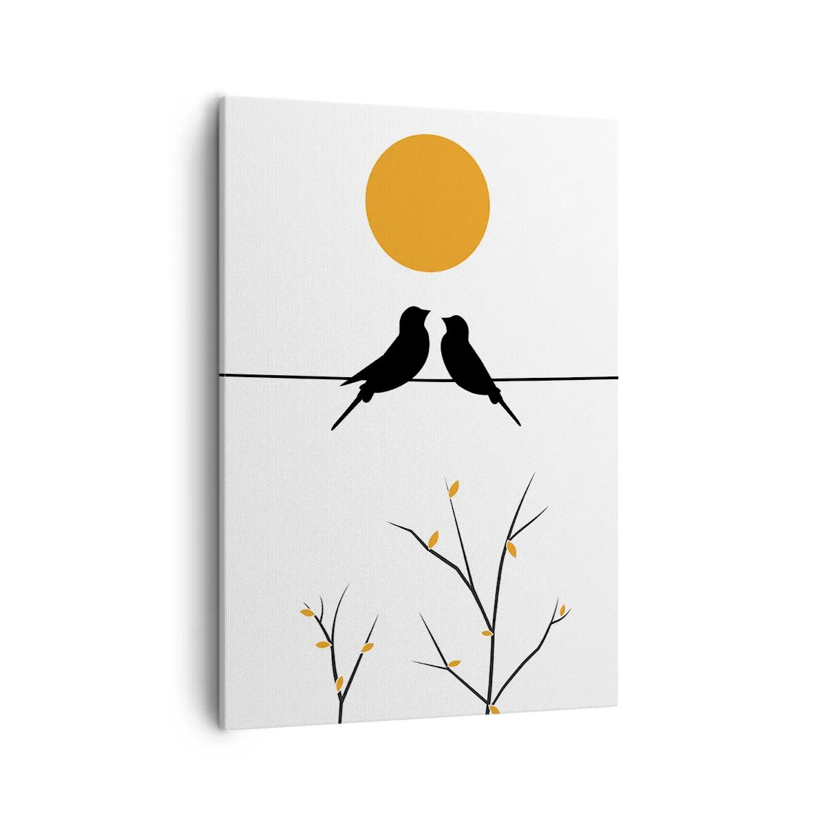 Cuadro sobre lienzo - Impresión de Imagen - Pájaros en una línea con un sol amarillo. - 50x70cm - Noche de ruiseñores - Decoración de pared moderna para salón y dormitorio ARTTOR