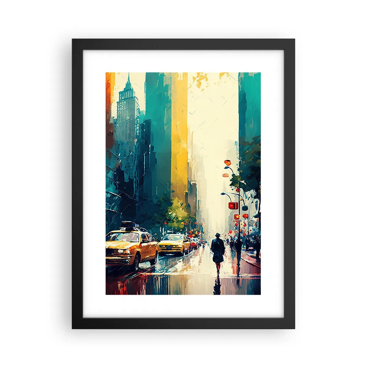 Póster en marco negro - Nueva York - hasta la lluvia es colorida - 30x40 cm