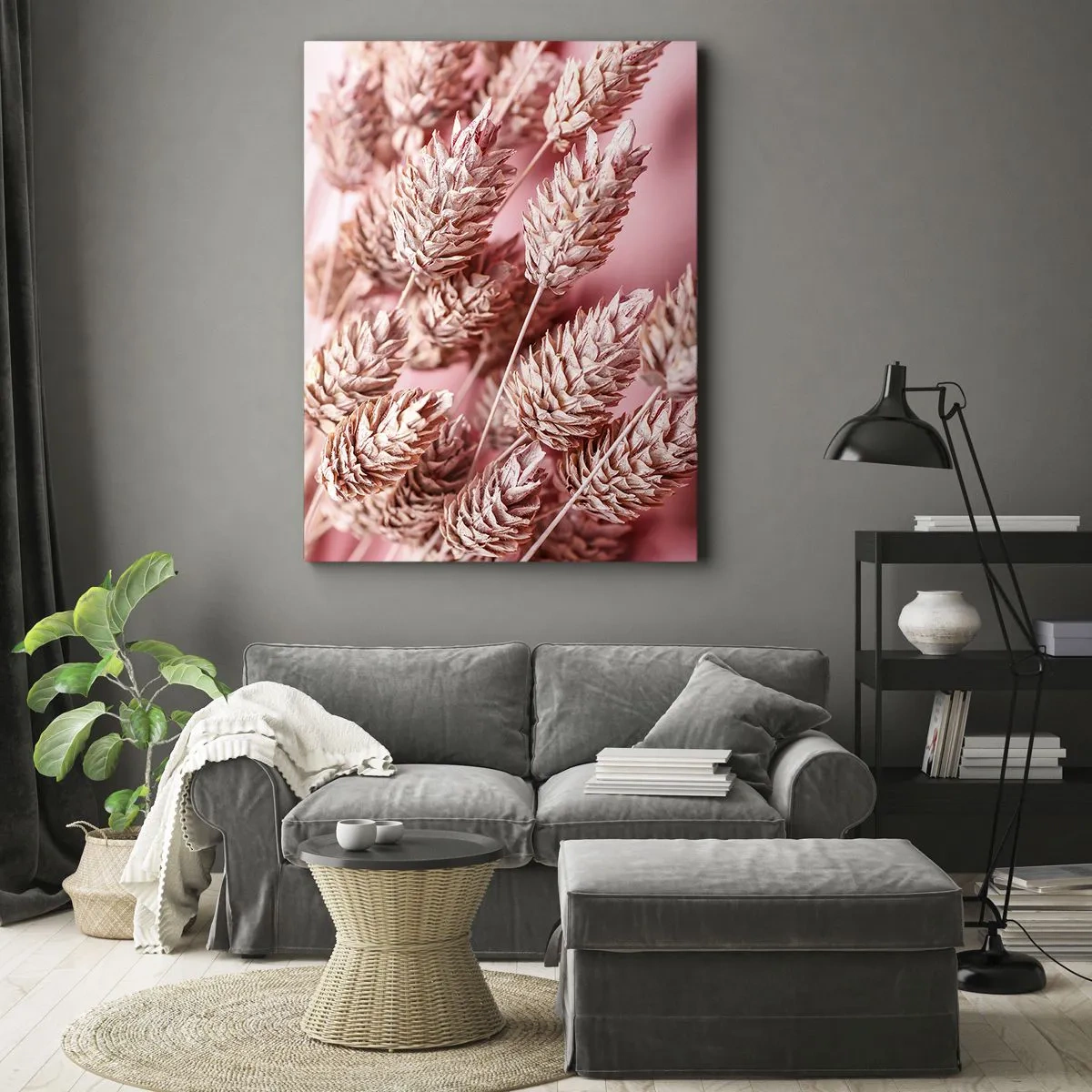 Cuadro sobre lienzo - Impresión de Imagen - Primer plano de las orejas teñidas de rosa. - 50x70cm - Estructura floral en rosa - Decoración de pared moderna para salón y dormitorio ARTTOR