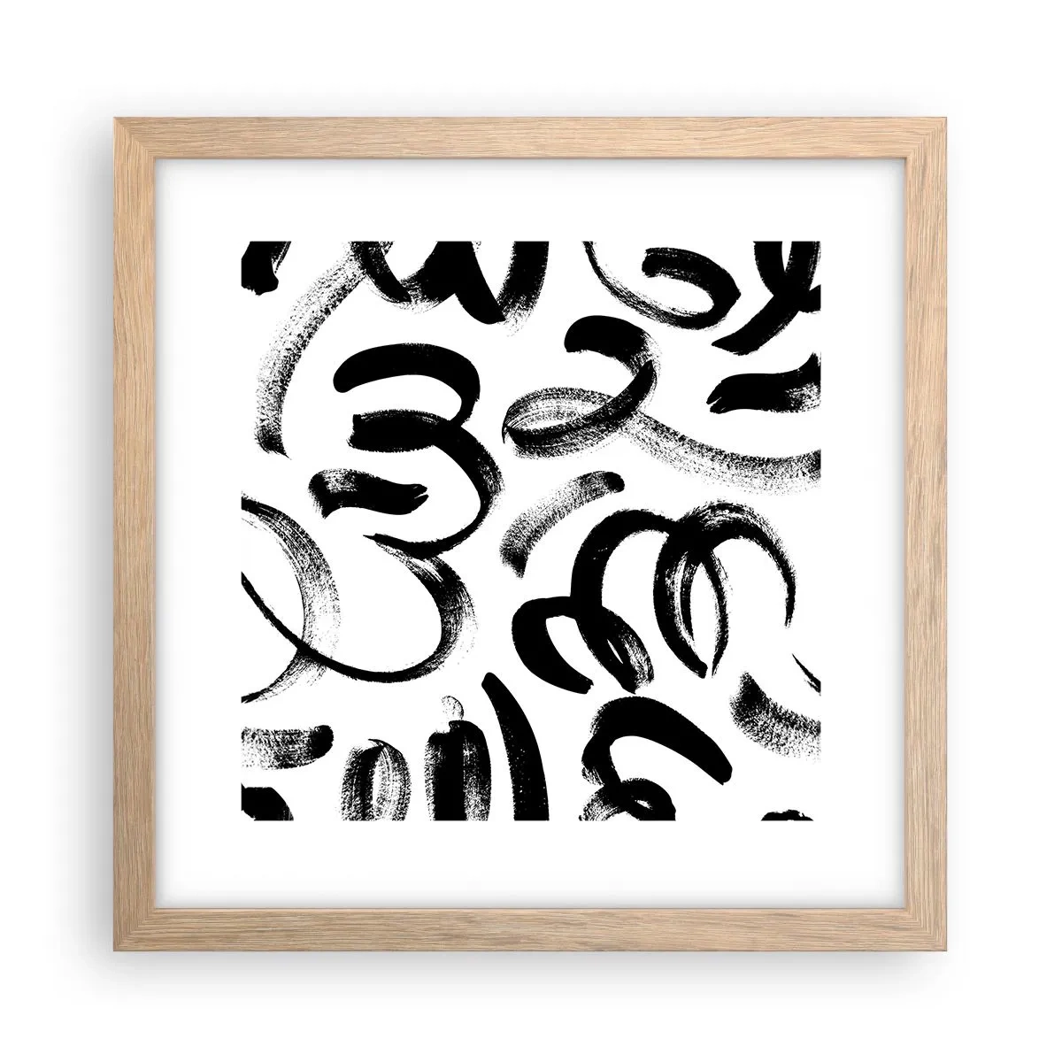Póster en marco roble claro - Negro sobre blanco - 30x30 cm