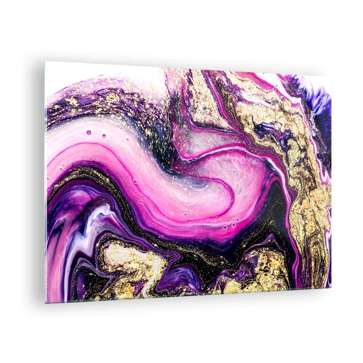 Cuadro sobre vidrio - Impresiones sobre Vidrio - Una composición abstracta en tonos morados y dorados. - 70x50cm - Un momento abstracto - Decoración de pared moderna para salón y dormitorio ARTTOR