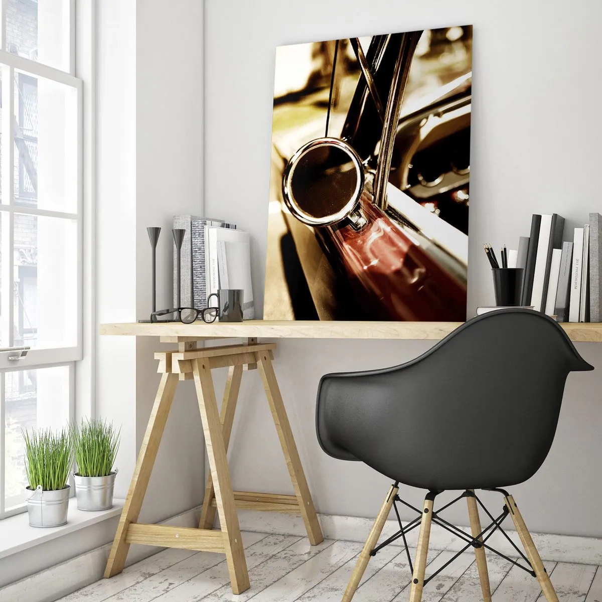 Cuadro sobre vidrio - Impresiones sobre Vidrio - Interior de coche clásico en estilo retro - 50x70cm - Un coche con alma - Decoración de pared moderna para salón y dormitorio ARTTOR
