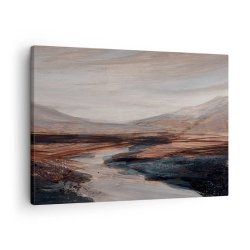 Cuadro sobre lienzo - Impresión de Imagen - Un paisaje pintoresco con un río y montañas. - 70x50cm -  Valle apacible - Decoración de pared moderna para salón y dormitorio ARTTOR