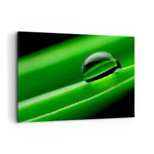 Cuadro sobre lienzo - Impresión de Imagen - Primer plano de una gota de rocío sobre una hoja verde - 100x70cm - La vida de cerca - Decoración de pared moderna para salón y dormitorio ARTTOR