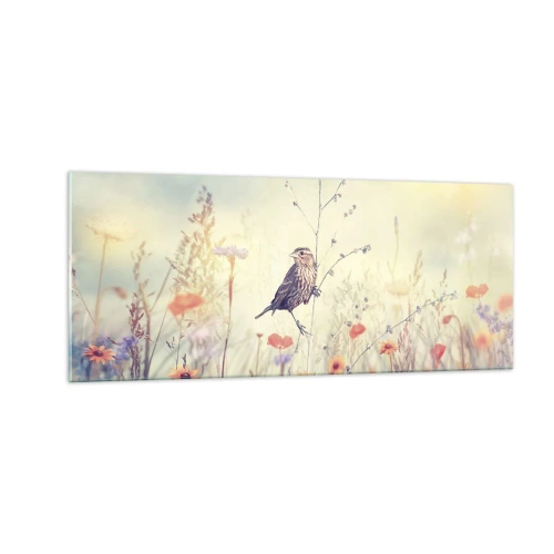 Cuadro sobre vidrio - Impresiones sobre Vidrio - Retrato de pájaro con prado de fondo - 100x40 cm