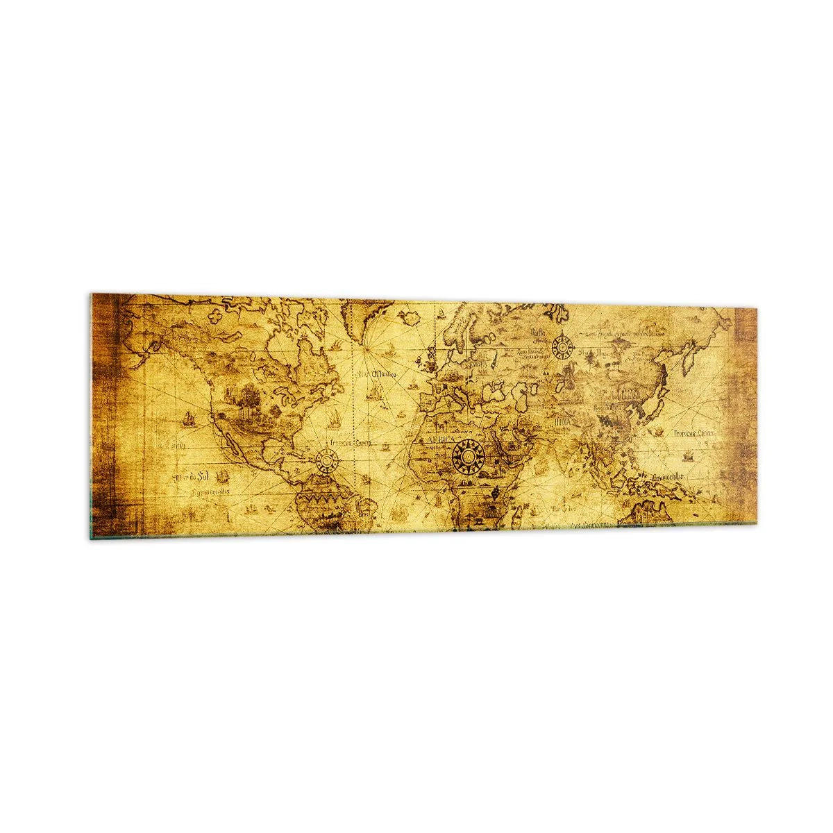 Cuadro sobre vidrio - Impresiones sobre Vidrio - Mapa del mundo antiguo de época - 160x50cm - Extraño es este mundo - Decoración de pared moderna para salón y dormitorio ARTTOR