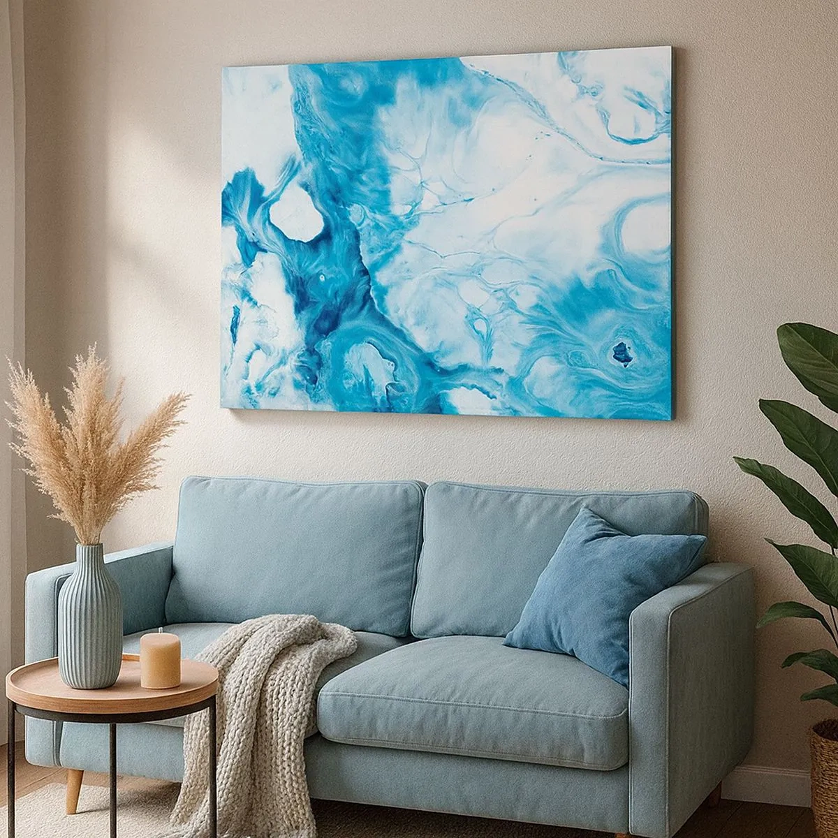 Cuadro sobre lienzo - Impresión de Imagen - Patrón abstracto en tonos azules - 70x50cm - Un concierto azul - Decoración de pared moderna para salón y dormitorio ARTTOR
