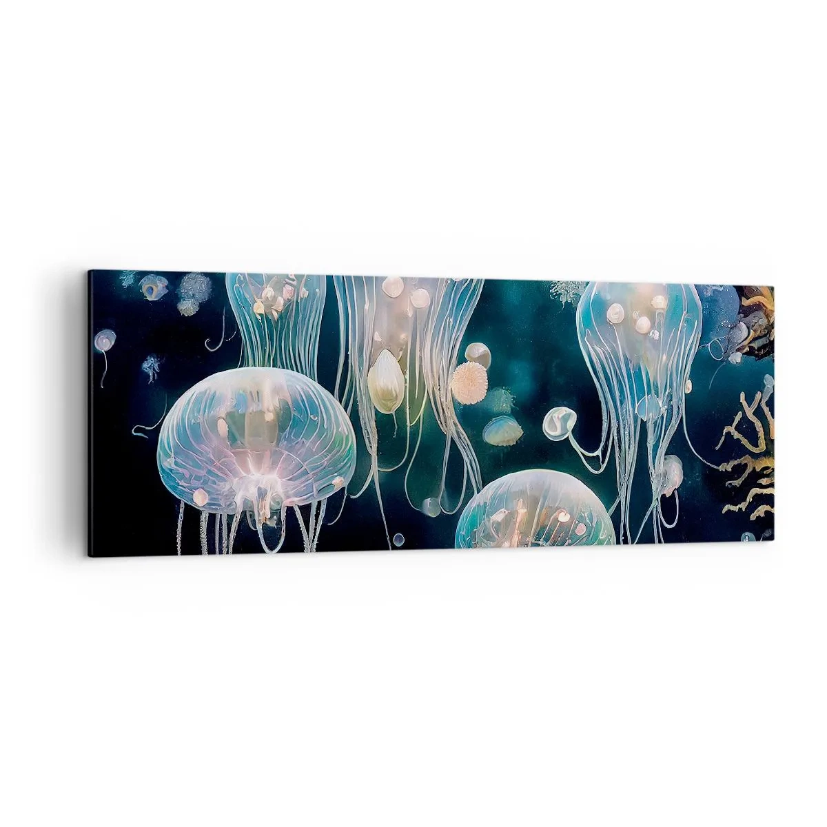 Cuadro sobre lienzo - Impresión de Imagen - Delicadas medusas en el mundo submarino - 140x50cm - Globos submarinos - Decoración de pared moderna para salón y dormitorio ARTTOR