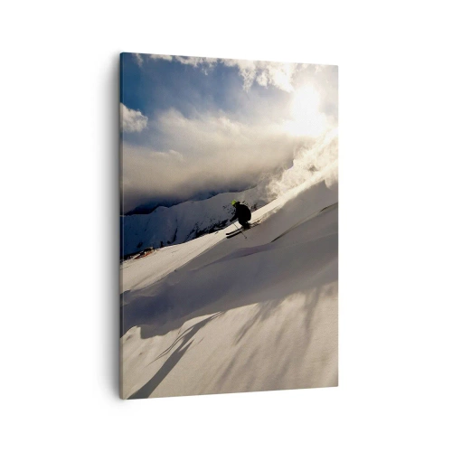 Cuadro sobre lienzo - Impresión de Imagen - Un esquiador en una pendiente rodeada de montañas y nieve. - 50x70cm - Reto de montaña asumido - Decoración de pared moderna para salón y dormitorio ARTTOR