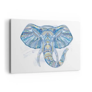 Cuadro sobre lienzo - Impresión de Imagen - Elefante geométrico en tonos azules y dorados. - 120x80cm - Con incrustaciones de oro y azul - Decoración de pared moderna para salón y dormitorio ARTTOR