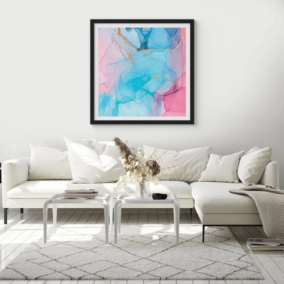 Póster en marco negro - Reuniones y encuentros de colores - 40x40 cm